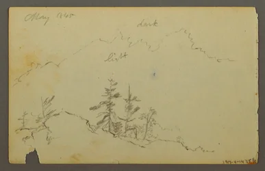 デッサン、雲のある広い起伏のある風景、1844年