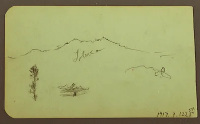 素描、教会、裏面：山の風景「タルーカ」、1883年