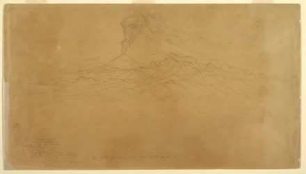 デッサン、山脈の背後で噴火するコタパクシ火山、エクアドル、1857年