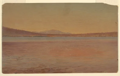 ドローイング、ミリロケット湖から見たカタディン山とトラベラーの遠景、1870-80年