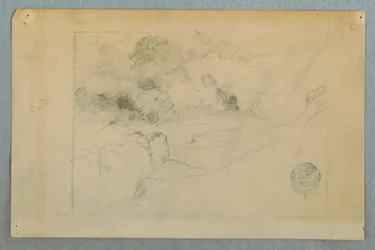 デッサン、噴火するサンガイ火山の遠景、エクアドル、1857-62年