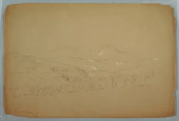 デッサン、西から見たカタディン遠景、1856年頃