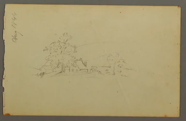 デッサン、遠くの農場の建物、1844年