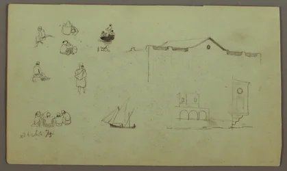 素描、人物習作、帆船、建築習作、おそらく1868年