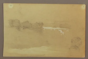 デッサン、ナイアガラ川、ヘネキン岬とアメリカ滝、おそらく1856年