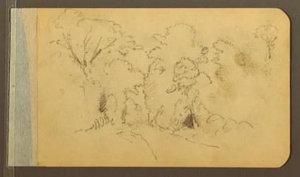 素描、丘と山脈；裏面：森の中の道、1889年