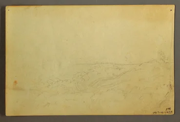 ドローイング、小川沿いの森の中の家、1845年4月