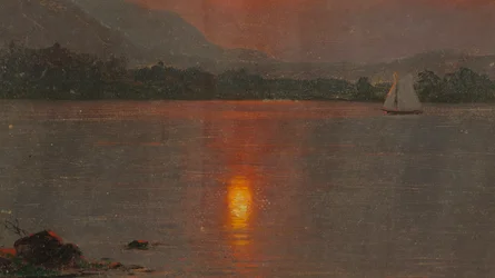 ドローイング、ミリロケット湖、日没、1870-80年
