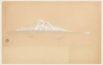 デッサン、シニア・パブロ・ブスタマンテの家から見たチンボラソ山、リオバンバ、エクアドル、1857年7月14日