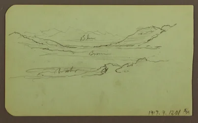 素描、山の風景；裏面：風景、1883年
