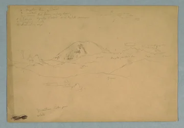 デッサン、3つの山脈の上にそびえるチンボラソと思われる山頂、エクアドル、1857年