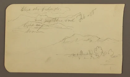 デッサン、山脈、クアウトラ、教会；裏面：しゃがむ馬、風景描写、1885年2月