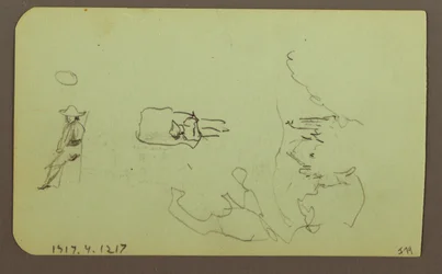 素描、山、教会；裏面：人物、教会、1883年