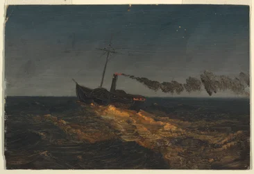 ドローイング、夕暮れの外輪船、1853年頃