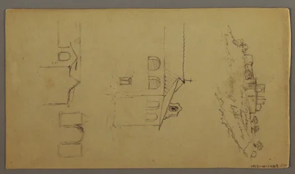 素描、レクト：裏面：空白、裏面：丘の上のフォートリー、2つのC、ゲートウェイ、おそらく1868-69年