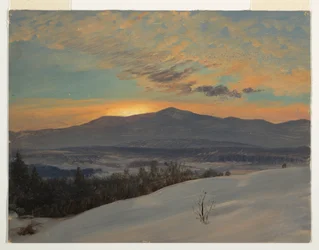 素描「ハドソン渓谷を渡る夕日、冬、1870-80年