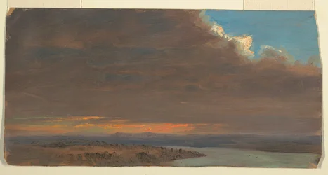 素描、夕日、ニューヨーク州ハドソン渓谷、1870-80年