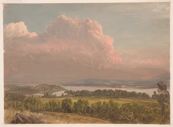 デッサン、ハドソン渓谷の向こうに沈む夕日、1870年6月