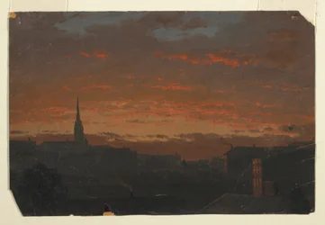 ドローイング、ハドソンの夕日、ニューヨーク、1860年頃