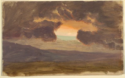 素描、裸の丘に沈む夕日、1870-80年