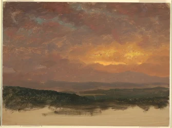 デッサン、キャッツキル山脈の夕日、1870-80年