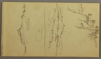 デッサン、山の下の町、丘の上の町、1868-69年頃か