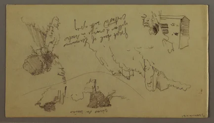 デッサン、山の下の町、丘の上の町、1868-69年頃か