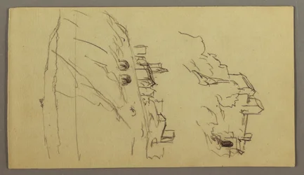 デッサン、山の上にある町の2つの習作、おそらく1868-69年