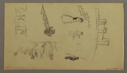 デッサン、山の上にある町の2つの習作、おそらく1868-69年