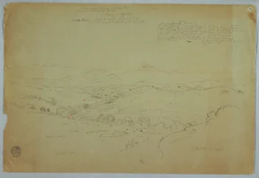 1853年8月8日、コロンビア、カウカ川、プレセ火山を含むポパヤン近郊の眺め