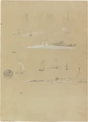 帆船と海岸風景の研究