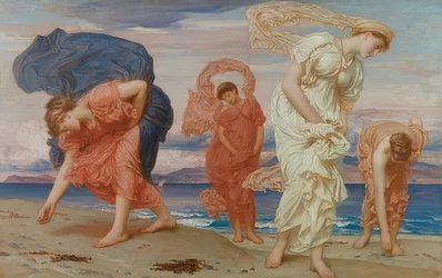 ビーチで小石を拾うギリシャの女の子。 1871年頃