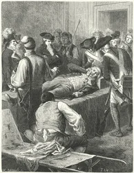 1794年に彼の処刑を待っていた公安委員会で負傷したマクシミリアンロベスピエール