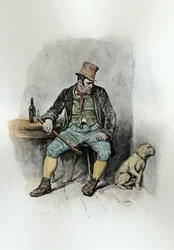 ビル・サイクスと彼の犬、「チャールズ・ディケンズ：彼の人生についてのゴシップ」、トーマス・アーチャー作、1894年頃出版（石版）（後の着色）