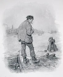 ライムハウス・ホールでのローグ・ライダーフッド（「Charles Dickens:トーマス・アーチャー著「チャールズ・ディケンズ：彼の人生についてのゴシップ」（1894年頃出版）より（リトグラフ