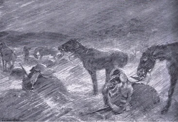 南アフリカのあられの嵐、「プレトリア後：ゲリラ戦争」、Harmsworth Bros Limited発行、1901年