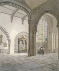 聖ヘレン教会、ビショップスゲート、ロンドン市、1820年の内部南西ビュー