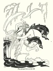 パンは倒れた彼女をつかんだ（リトグラフ）