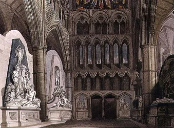 J. Bluck（fl.1791-1831）とWilliamsonが彫刻し、Rudolph Ackermann（1764-1834）が1811年に出版した「Westminster Abbey」のプレート55「北入口」（アクアチント）。