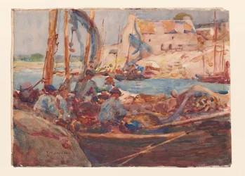 ブルターニュ、コンカルノーのイワシ漁船、1900年頃（水彩・紙）