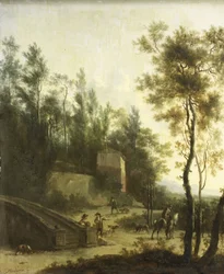 狩人のいるイタリアの風景