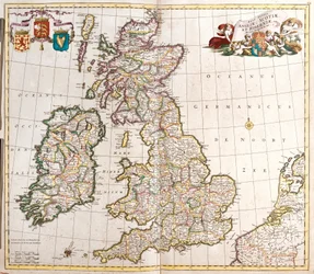 イングランド・スコットランド・アイルランド(グレートブリテン)の地図(エッチング)