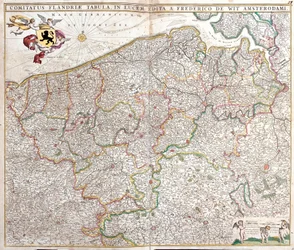 フランダース伯爵の地図（フランス・ベルギー）（銅版画