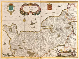 ノルマンディー公国(フランス)の地図(エッチング)
