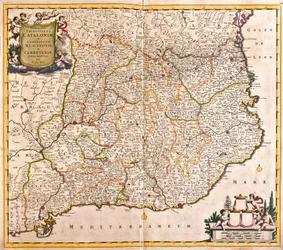 カタルーニャ公国（スペイン）の地図（銅版画