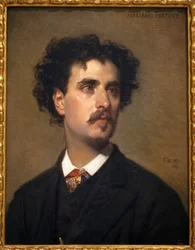 画家マリアーノ・フォルチュニー・イ・マルサル（1838-1874）の肖像。フェデリコ・デ・マドラゾ（1815-1894）の絵画、油彩・キャンバス