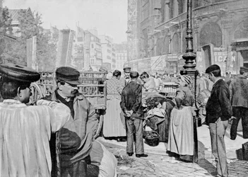 1896年、パリのレアール、サントゥスタシュ教会の近くにある市場の一角
