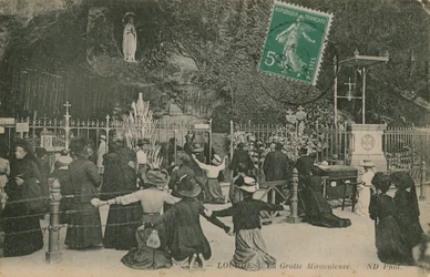 ルルド、奇跡の洞窟。 1913年3月28日に発送されたはがき。