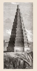 19世紀に描かれた、1644年に破壊されたフランス・ブローニュ＝シュル＝メールの「注文の塔」（1870年頃に出版された「Les Merveilles de la Science」より）（エングレーヴィング）。