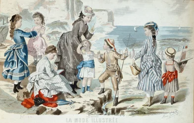 ノルマンディーのビーチ、1875年（カラー彫刻）